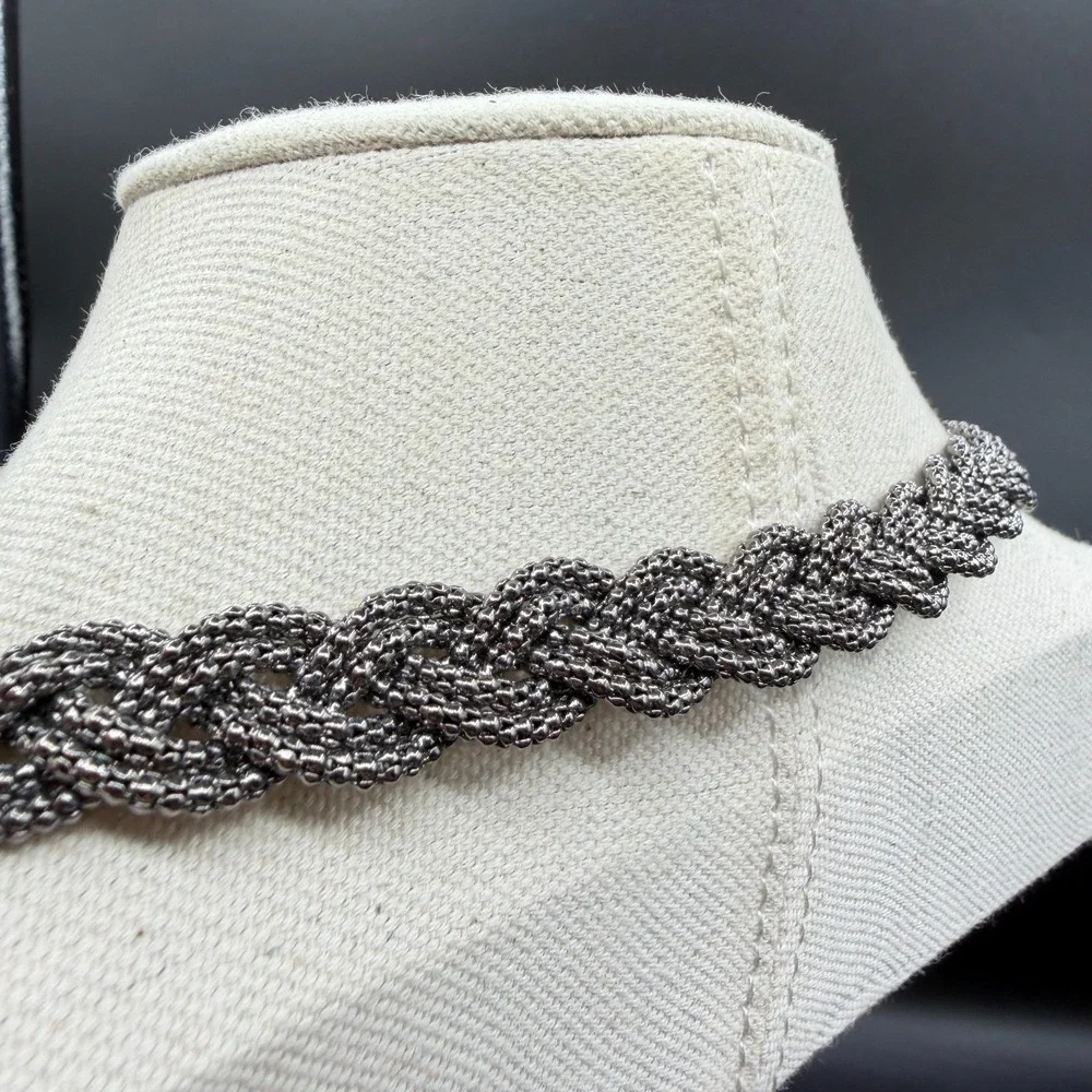 Multi Strand Silver Tone Chain Necklace Layered Draped Knot Statement Jewelry